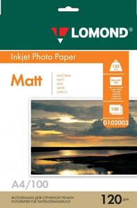 Бумага Lomond A4, 120г/м2, 100 листов, матовая, односторонняя