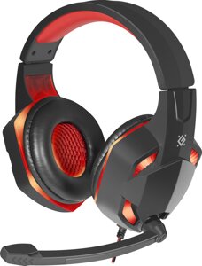 Гарнитура Defender Warhead G-370, 20Hz-20kHz, 32 Om, 94 dB, mic 20Hz-16kHz, 45dB, Red LED, Black-Red