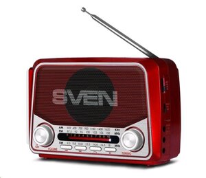 SVEN Радиоприемник SRP-525 красный (3W, FM/AM/SW, USB, microSD, flashlight, battery)