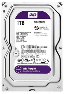 Жесткий диск HDD 1Tb Western Digital Purple, SATA-III, 3,5 IntelliPower 64MB (WD10PURZ)