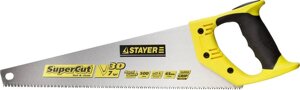 Ножовка stayer "SUPER CUT" по дереву, 2-комп. пластиковая ручка, 3D-заточка, закаленный зуб, 7 TPI (3,5мм), 50