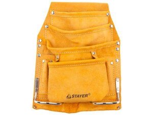 Сумка поясная для инструментов, кожаная Stayer Master 38505 (8 карманов, 2 скобы)