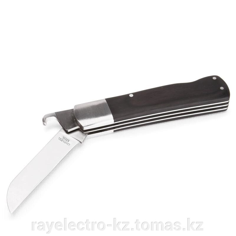 Нож электрика монтерский большой складной с прямым лезвием и пяткой КВТ НМ-09 от компании RayElectro-KZ, ТОО - фото 1