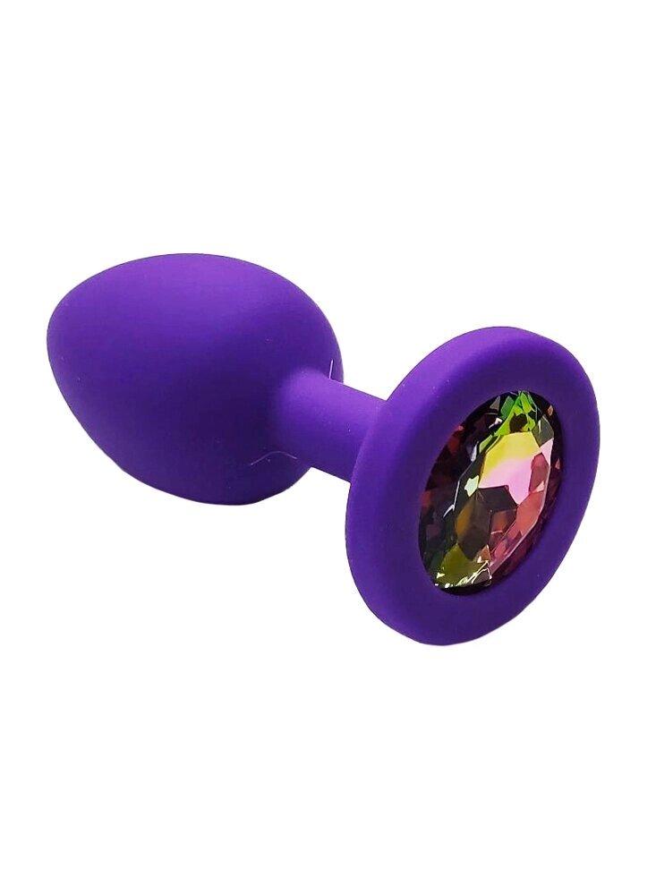 Анальная пробка из фиолетового силикона с кристаллом цвета радуги (размер S) от компании Секс шоп "More Amore" - фото 1