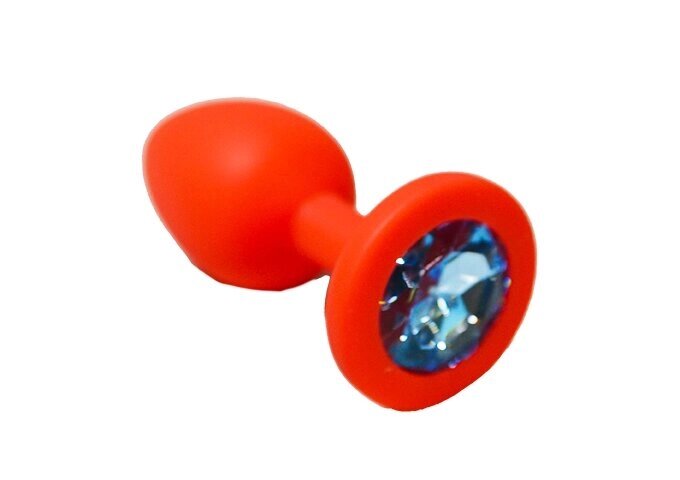 Анальная пробка из красного силикона с голубым кристаллом (размер S) от компании Секс шоп "More Amore" - фото 1