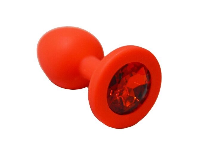 Анальная пробка из красного силикона с красным кристаллом (размер S) от компании Секс шоп "More Amore" - фото 1