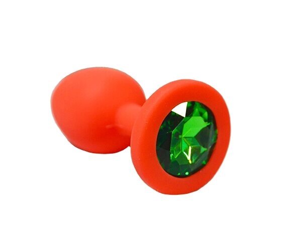 Анальная пробка из красного силикона с зелёным  кристаллом (размер S) от компании Секс шоп "More Amore" - фото 1