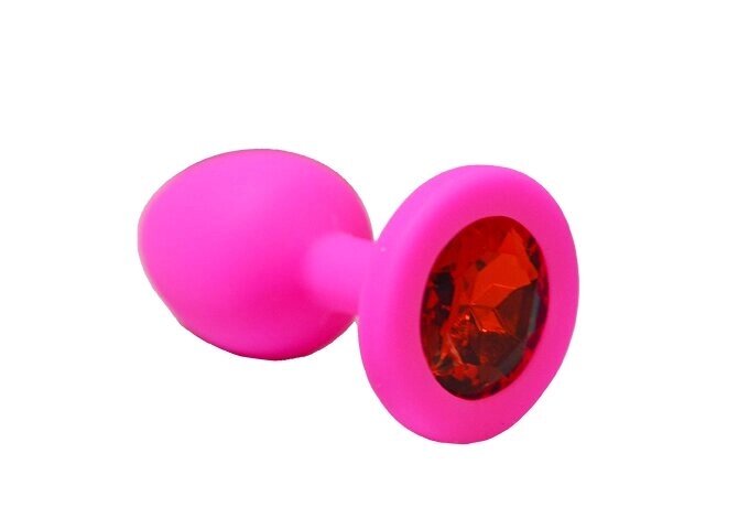 Анальная пробка из розового силикона с красным кристаллом (размер S) от компании Секс шоп "More Amore" - фото 1