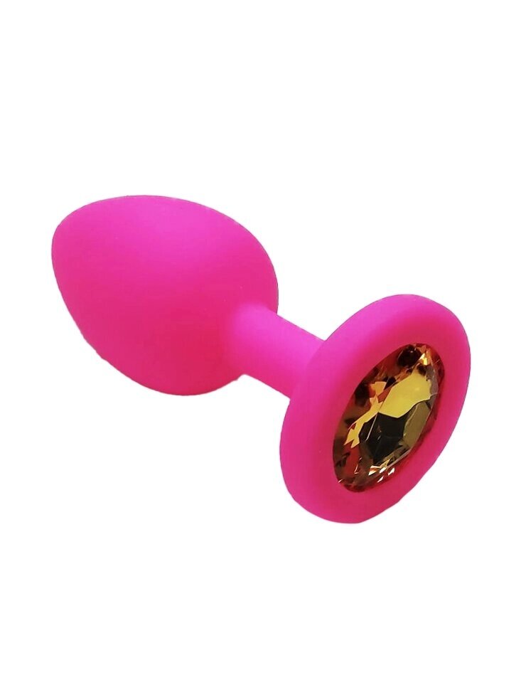 Анальная пробка из розового силикона с жёлтым кристаллом (размер S) от компании Секс шоп "More Amore" - фото 1