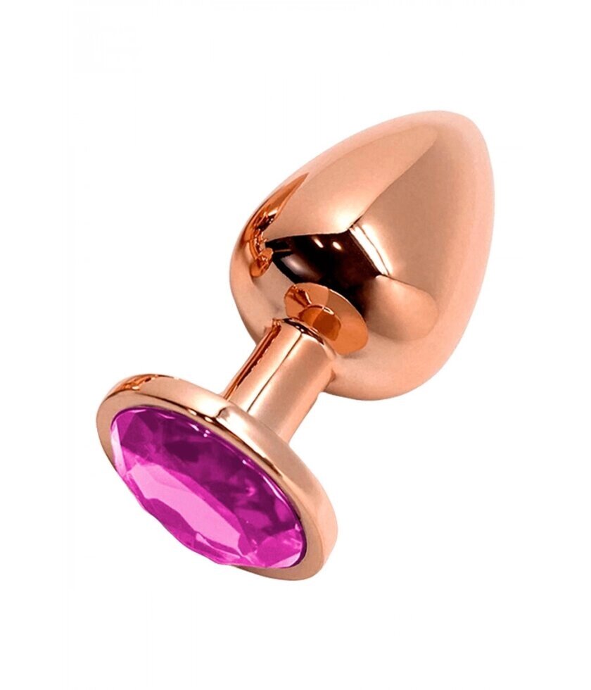 Анальная пробка металлическая Tralalo золотая с розовым кристаллом от WOOOMY (8*3,4 см.) от компании Секс шоп "More Amore" - фото 1