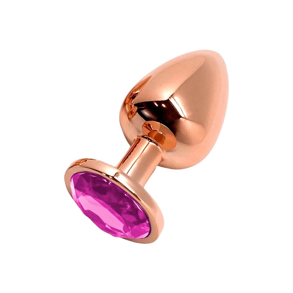 Анальная пробка металлическая Tralalo золотая с розовым кристаллом от WOOOMY (9 *4 см.) от компании Секс шоп "More Amore" - фото 1