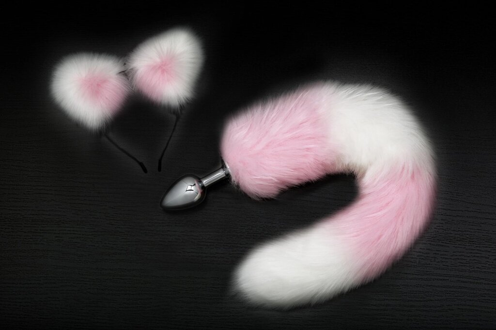 Анальная пробка с хвостом и ушками (розовый с белым) 7 см от компании Секс шоп "More Amore" - фото 1