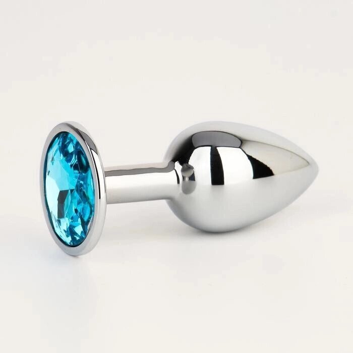 Анальная пробка серебряная, с голубым кристаллом (28 мм.) от компании Секс шоп "More Amore" - фото 1