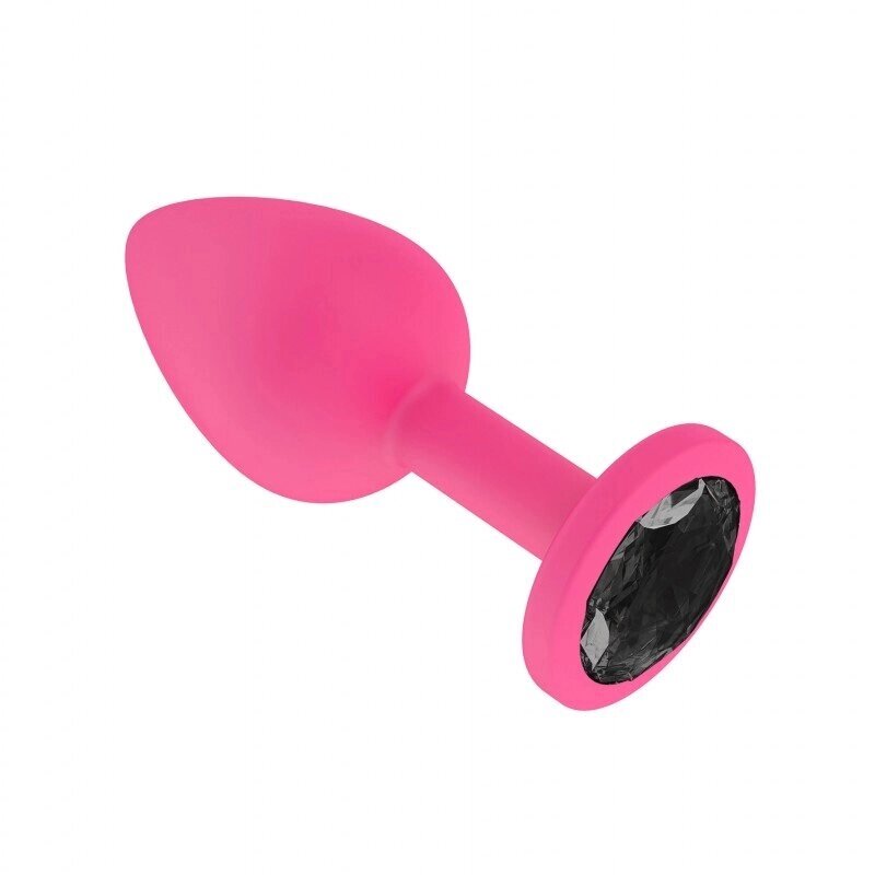 Анальная втулка силиконовая розовая с черным кристаллом от компании Секс шоп "More Amore" - фото 1