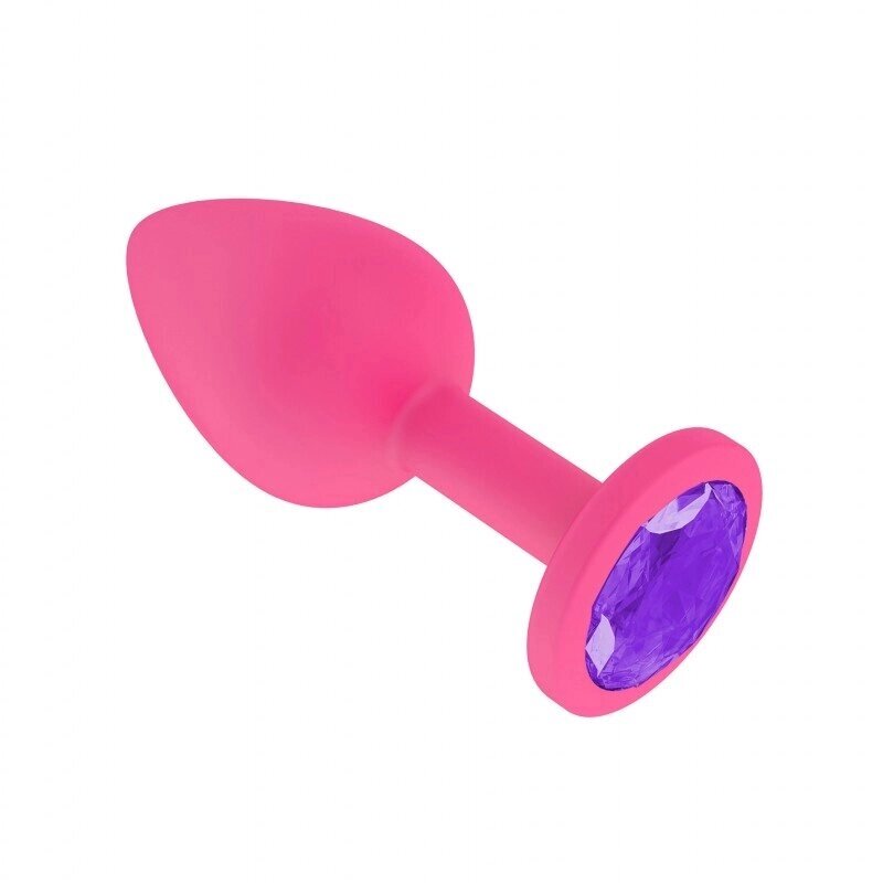 Анальная втулка силиконовая розовая с фиолетовым кристаллом от компании Секс шоп "More Amore" - фото 1