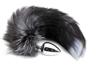 Анальный плаг с лисьим хвостом Black and White Fox Tail от Alive (L)