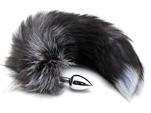 Анальный плаг с лисьим хвостом Black and White Fox Tail от Alive