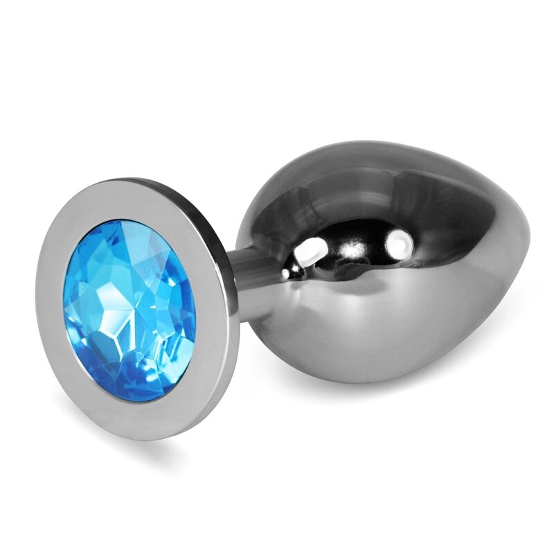 Большая серебряная пробка с голубым кристаллом от компании Секс шоп "More Amore" - фото 1