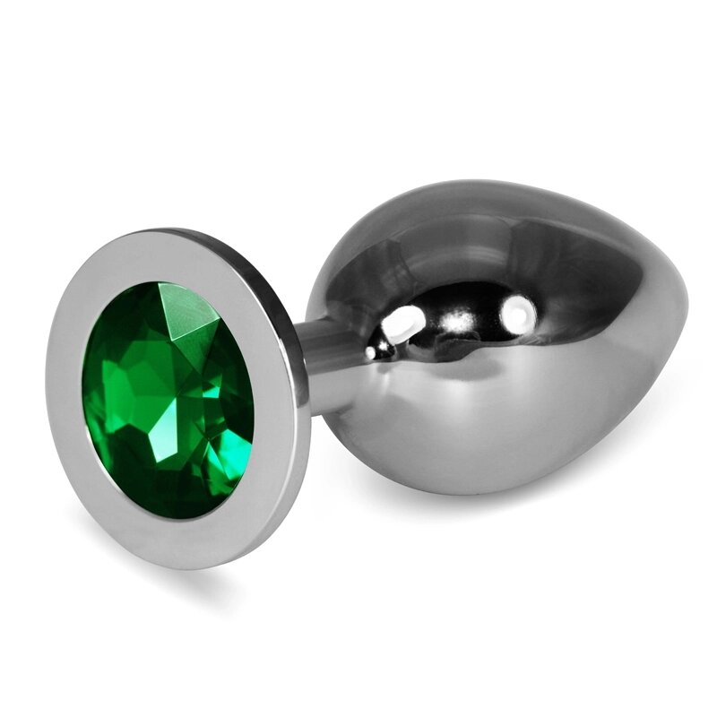 Большая серебряная пробка с зелёным кристаллом от компании Секс шоп "More Amore" - фото 1