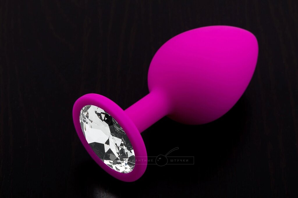 Большая силиконовая пробка с кристаллом, розовая, 9 см. от компании Секс шоп "More Amore" - фото 1