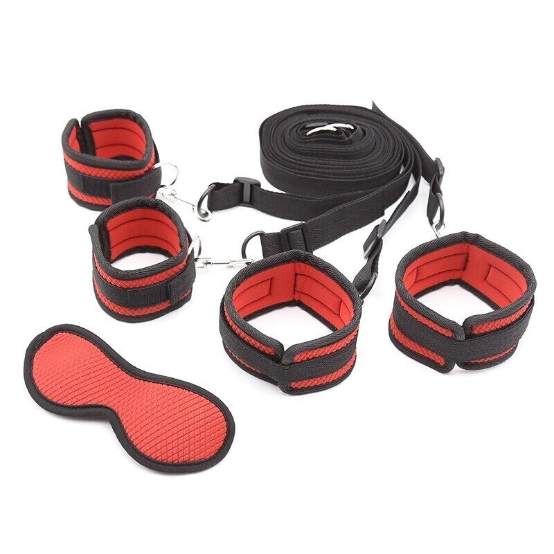 Фетиш набор красный из 4 предметов ( наручники, маска, оковы для ног, пояс для бондажа) от компании Секс шоп "More Amore" - фото 1