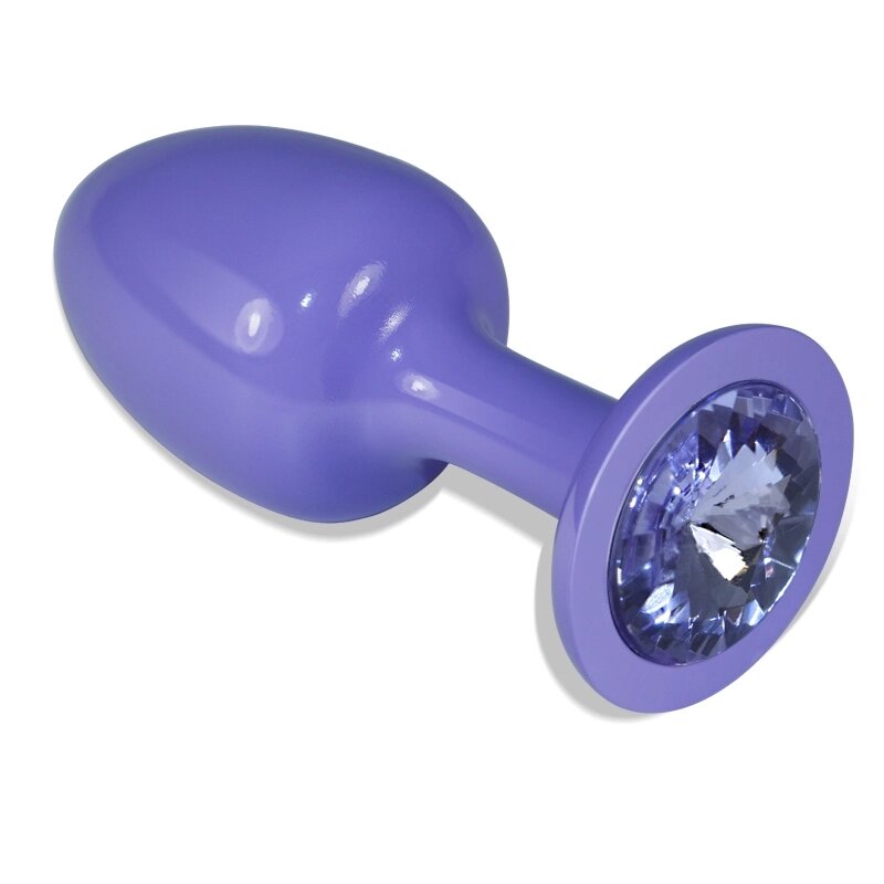 Фиолетовая анальная пробка с голубым кристаллом от компании Секс шоп "More Amore" - фото 1