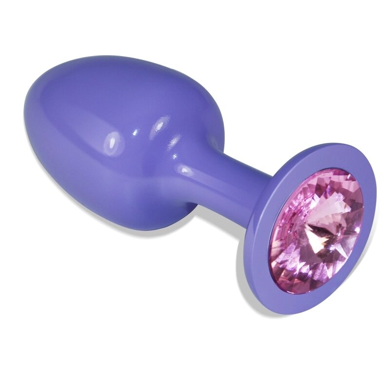 Фиолетовая анальная пробка с розовым кристаллом от компании Секс шоп "More Amore" - фото 1