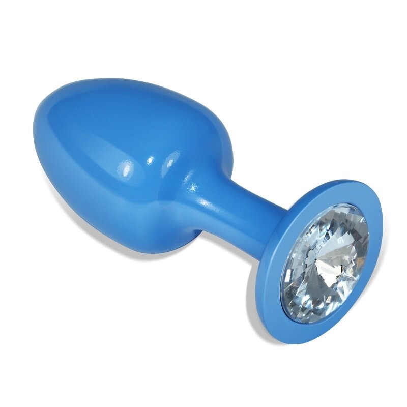 Голубая анальная пробка с белым кристаллом от компании Секс шоп "More Amore" - фото 1