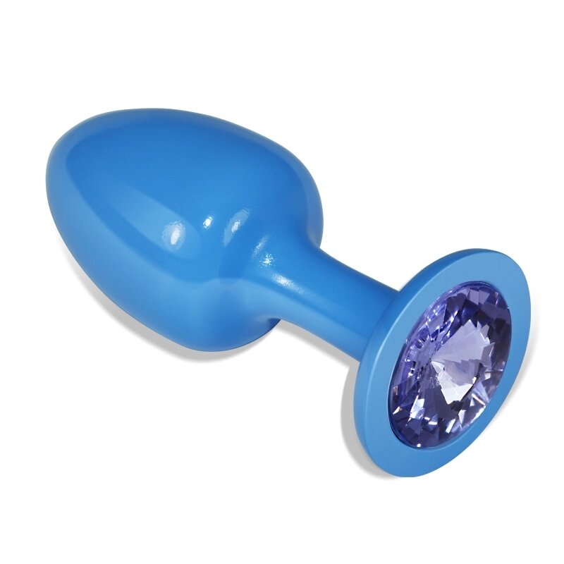 Голубая анальная пробка с фиолетовым кристаллом от компании Секс шоп "More Amore" - фото 1