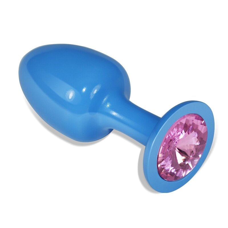 Голубая анальная пробка с розовым кристаллом от компании Секс шоп "More Amore" - фото 1