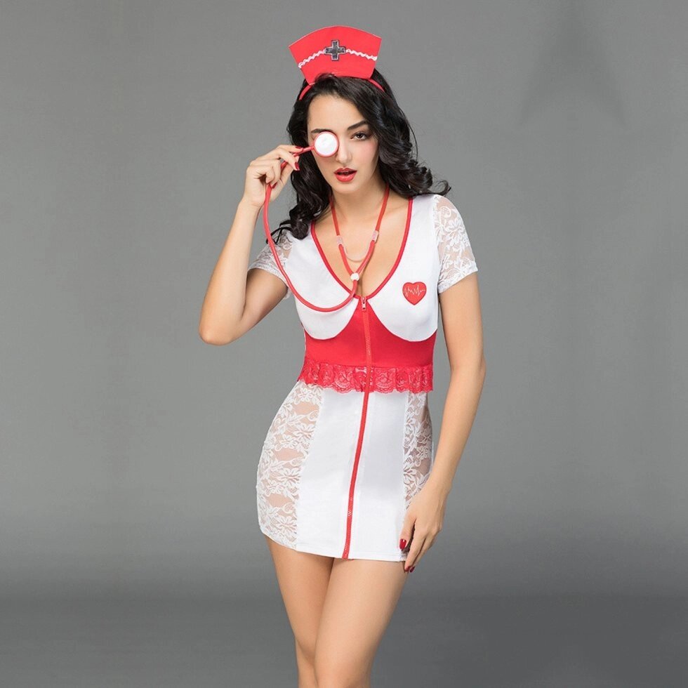 Костюм медсестры (платье на молнии с кружевом, ободок, стетоскоп) от компании Секс шоп "More Amore" - фото 1