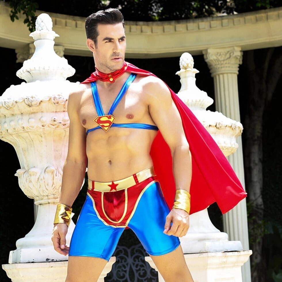 Костюм мужской для ролевых игр "SUPERMAN" (повязка на руку, плащ, топ, шорты) от компании Секс шоп "More Amore" - фото 1