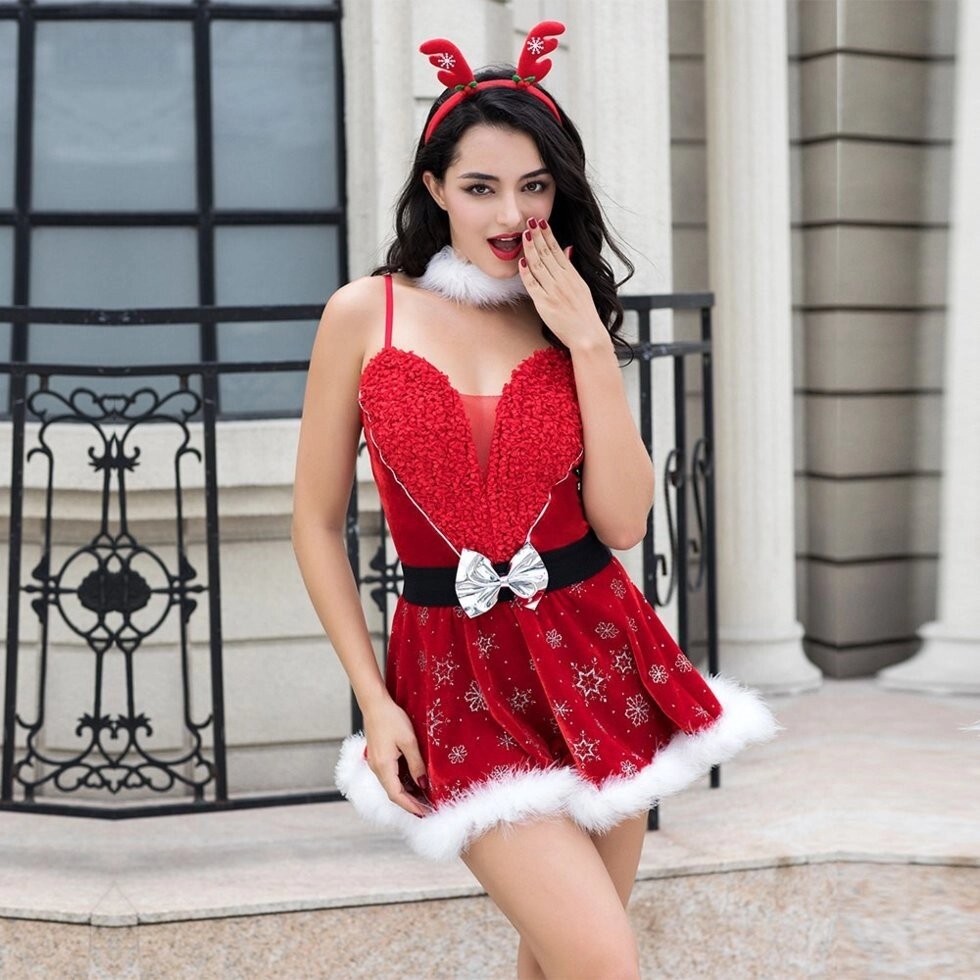 Костюм "SEXY CHRISTMAS GIRL" (платье, ободок, воротник) от компании Секс шоп "More Amore" - фото 1