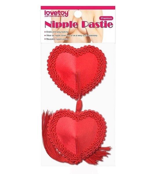 Красные пэстисы на соски в виде сердечек с кисточками (многоразовые) от компании Секс шоп "More Amore" - фото 1