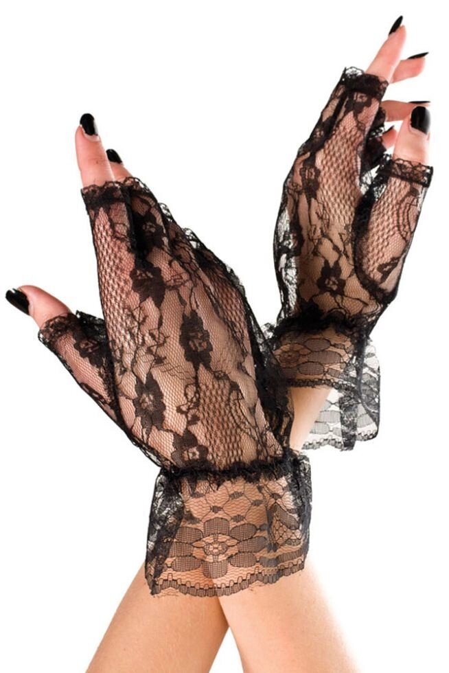 Кружевные черные перчатки с открытыми пальцами от компании Секс шоп "More Amore" - фото 1