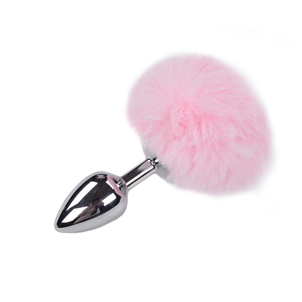 Металлическая анальная пробка с розовым хвостиком Fluffly от Alive (8*3,5 см.) от компании Секс шоп "More Amore" - фото 1
