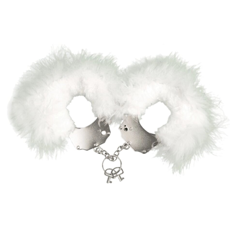 Металлические наручники с белыми перьями Adrien Lastic от компании Секс шоп "More Amore" - фото 1