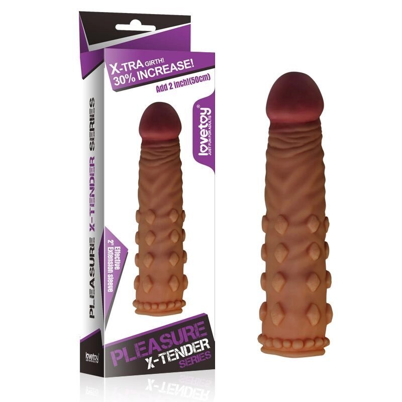 Насадка на пенис Pleasure X-TENDER (18*4,1) с пупырышками, тёмная от компании Секс шоп "More Amore" - фото 1