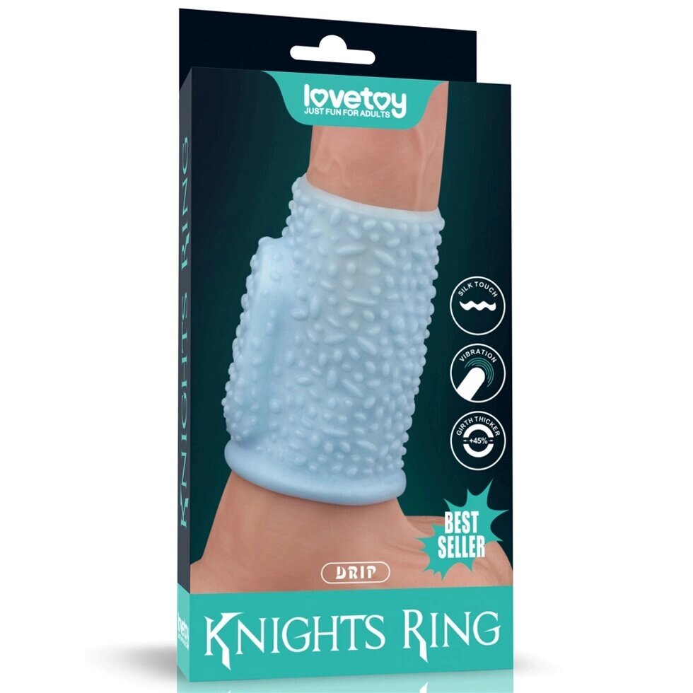 Насадка на пенис с вибрацией Drip Knights Ring (10*3,7) голубая от компании Секс шоп "More Amore" - фото 1