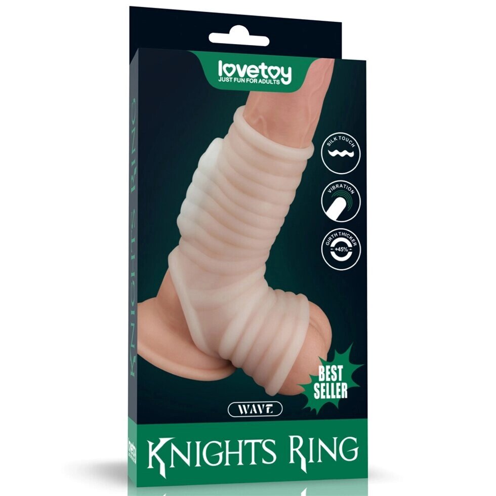 Насадка на пенис с вибрацией с рукавом для мошонки Wave Knights Ring (14,4*2,8) от компании Секс шоп "More Amore" - фото 1