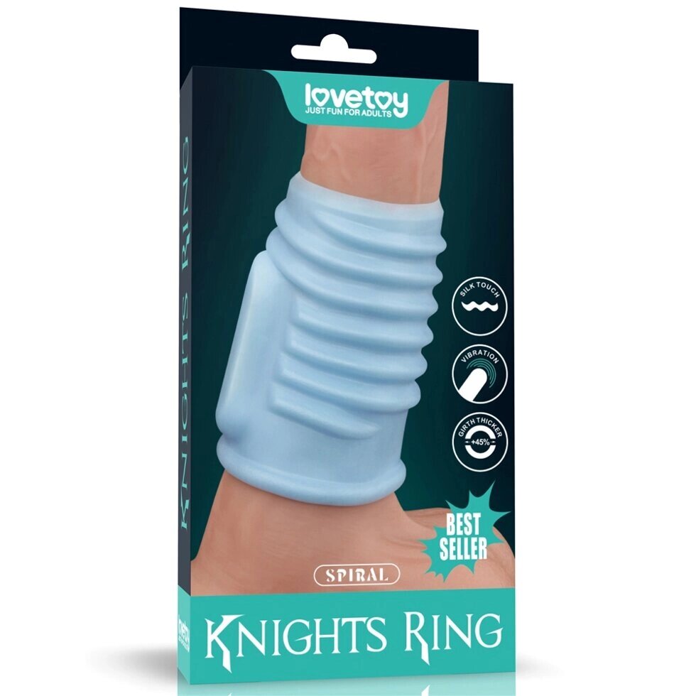 Насадка на пенис с вибрацией Spiral Knights Ring  (10*3,6) голубая от компании Секс шоп "More Amore" - фото 1