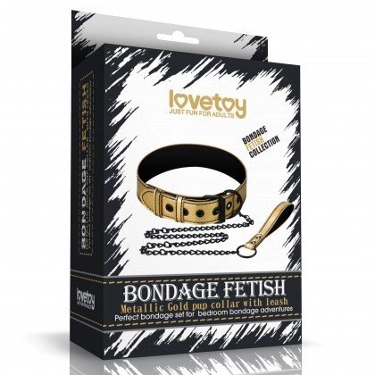 Ошейник с поводком Bondage Fetish Gold от компании Секс шоп "More Amore" - фото 1