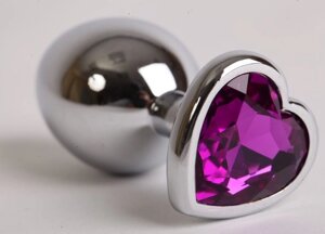 Металлический анальный плаг с кристаллом, фиолетовый