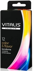 Презервативы VITALIS PREMIUM, 12 шт, Сolor & flavor — цветные/ароматизированные - Шоколад, Клубника, Банан (ширина 53