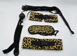 Фетиш набор "Леопард" (плеть, наручники, оковы для ног, повязка на глаза, кляп) в Алматы от компании Секс шоп "More Amore"