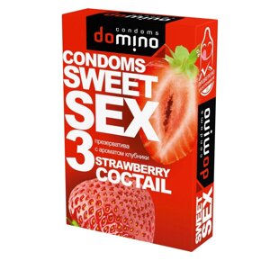 Презервативы DOMINO SWEET SEX STRAWBERRY COCTAIL 3 штуки (оральные)