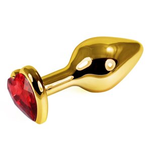 Золотая пробка с красным кристаллом в форме сердца в Алматы от компании Секс шоп "More Amore"