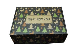 Коробка "Happy new year" черная (230*170*80)