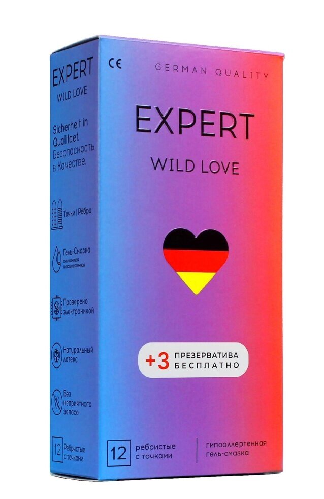 Презервативы EXPERT WILD LOVE № 12+3 (ребристые с точками), 12+3 шт. от компании Секс шоп "More Amore" - фото 1