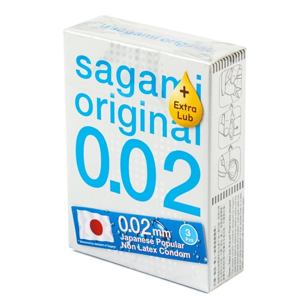 Презервативы SAGAMI Original 002 EXTRA LUB полиуретановые 3 шт. от компании Секс шоп "More Amore" - фото 1